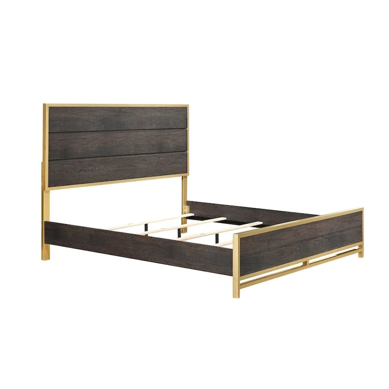 Ensemble de chambre à coucher 4 pièces Wedro en panneau rustique brun foncé