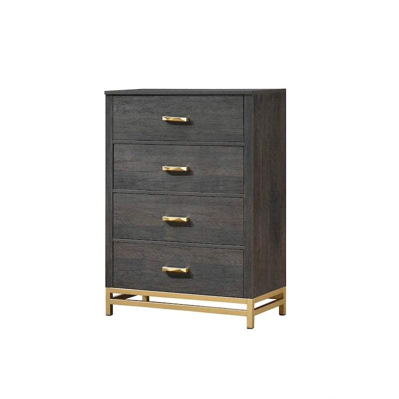 Ensemble de chambre à coucher 4 pièces Wedro en panneau rustique brun foncé