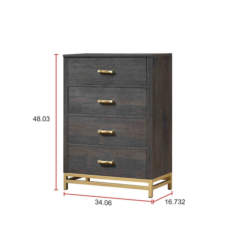 Ensemble de chambre à coucher 4 pièces Wedro en panneau rustique brun foncé