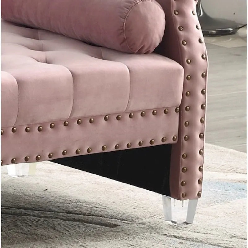 Banc rembourré capitonné en velours à accoudoirs roulés, multicolore, 2-3 places
