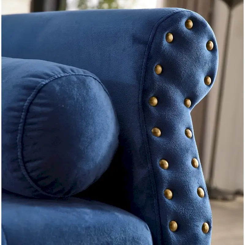 Banc rembourré capitonné en velours à accoudoirs roulés, multicolore, 2-3 places