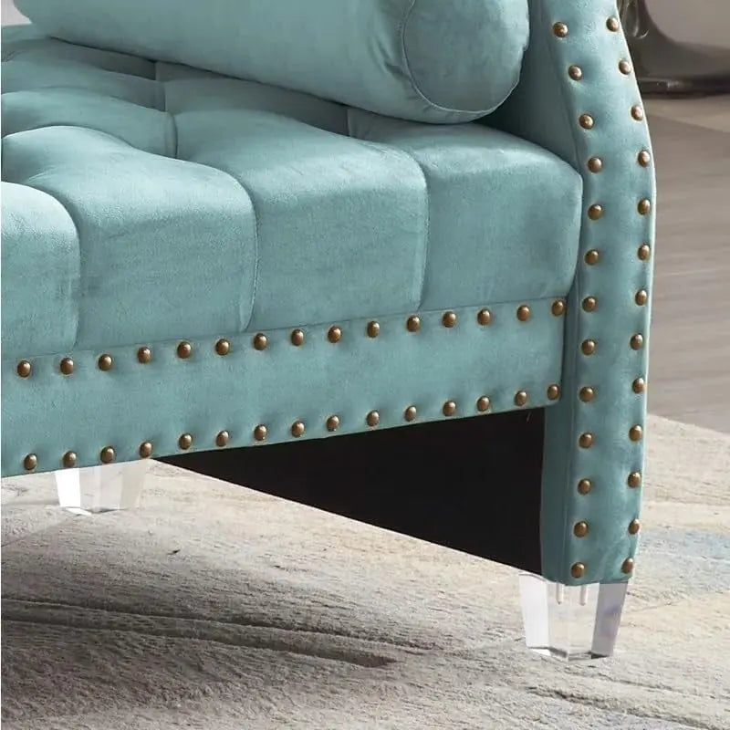 Banc rembourré capitonné en velours à accoudoirs roulés, multicolore, 2-3 places