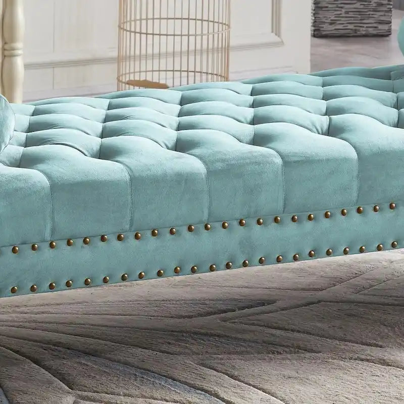Banc rembourré capitonné en velours à accoudoirs roulés, multicolore, 2-3 places