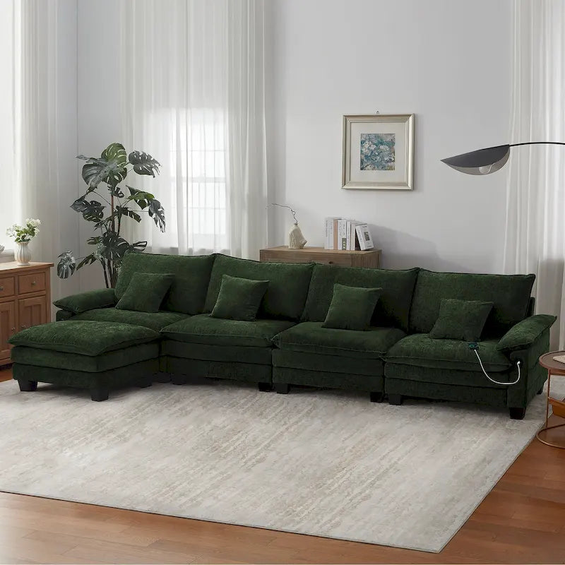 Canapé d'angle modulable en L, convertible 5 places – Bleu / Blanc / Gris / Noir / Crème / Vert