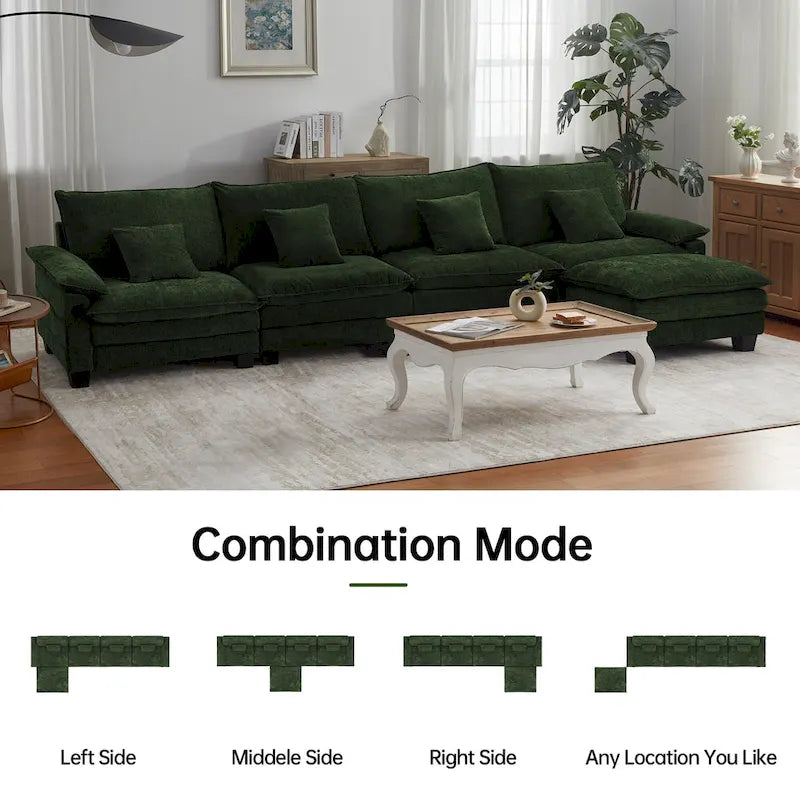 Canapé d'angle modulable en L, convertible 5 places – Bleu / Blanc / Gris / Noir / Crème / Vert