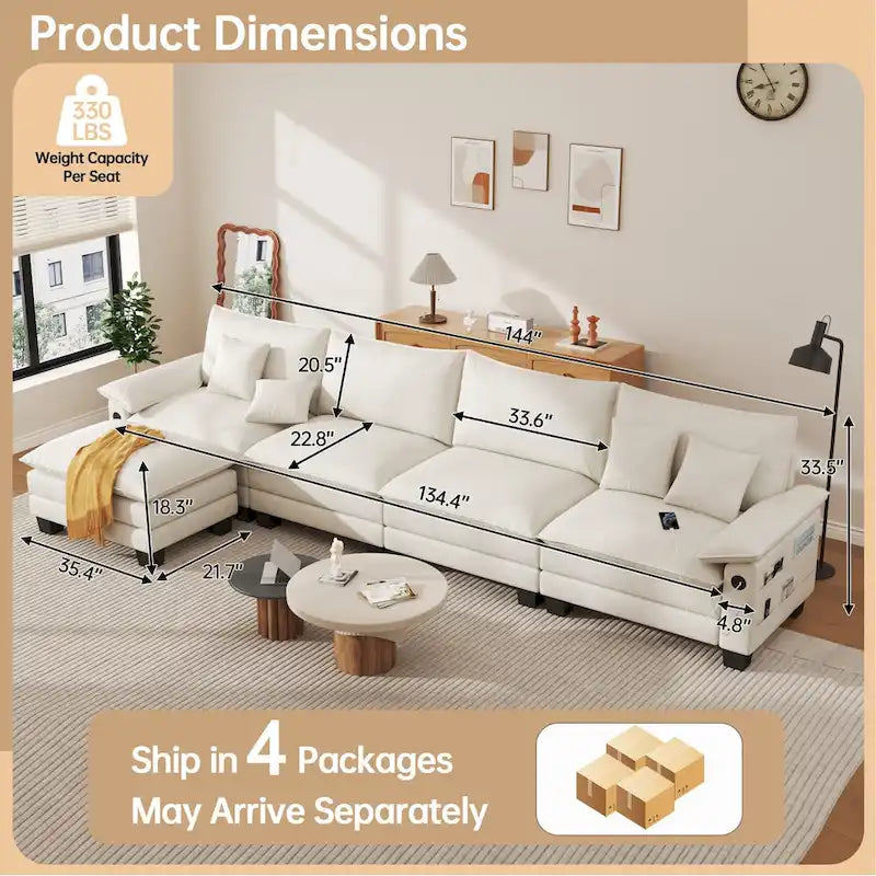 Canapé d'angle modulable en L, convertible 5 places – Bleu / Blanc / Gris / Noir / Crème / Vert