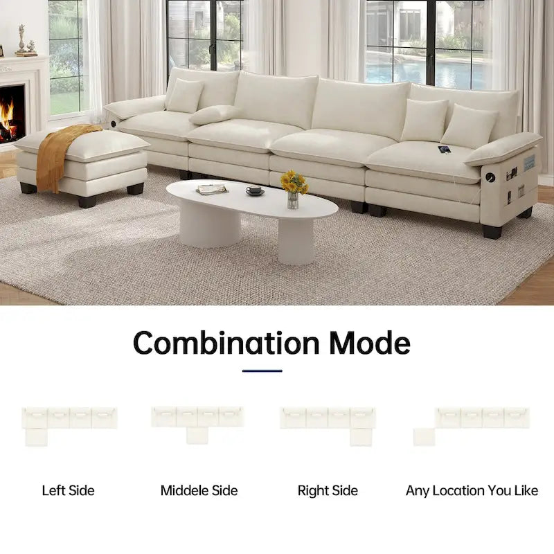 Canapé d'angle modulable en L, convertible 5 places – Bleu / Blanc / Gris / Noir / Crème / Vert