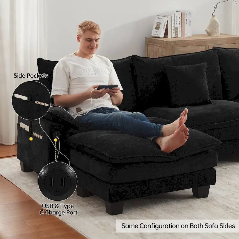 Canapé d'angle modulable en L, convertible 5 places – Bleu / Blanc / Gris / Noir / Crème / Vert