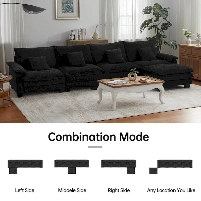 Canapé d'angle modulable en L, convertible 5 places – Bleu / Blanc / Gris / Noir / Crème / Vert