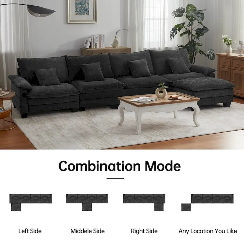 Canapé d'angle modulable en L, convertible 5 places – Bleu / Blanc / Gris / Noir / Crème / Vert