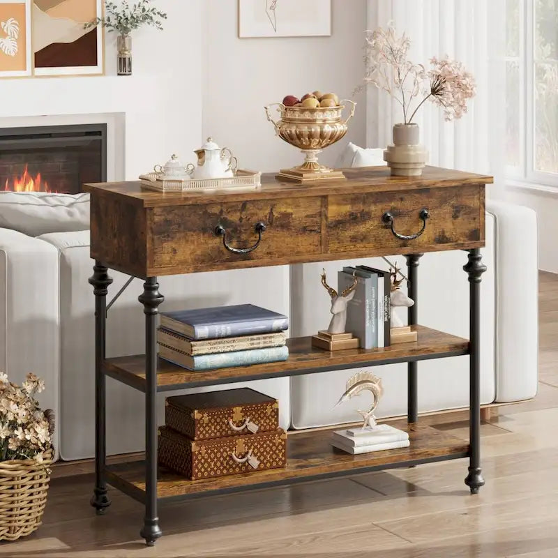 Console étroite avec tiroirs et étagères pour entrée
