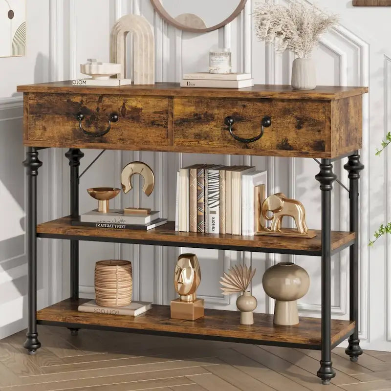 Console étroite avec tiroirs et étagères pour entrée