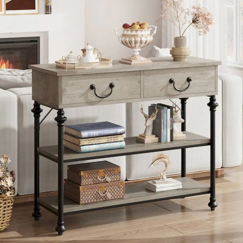 Console étroite avec tiroirs et étagères pour entrée