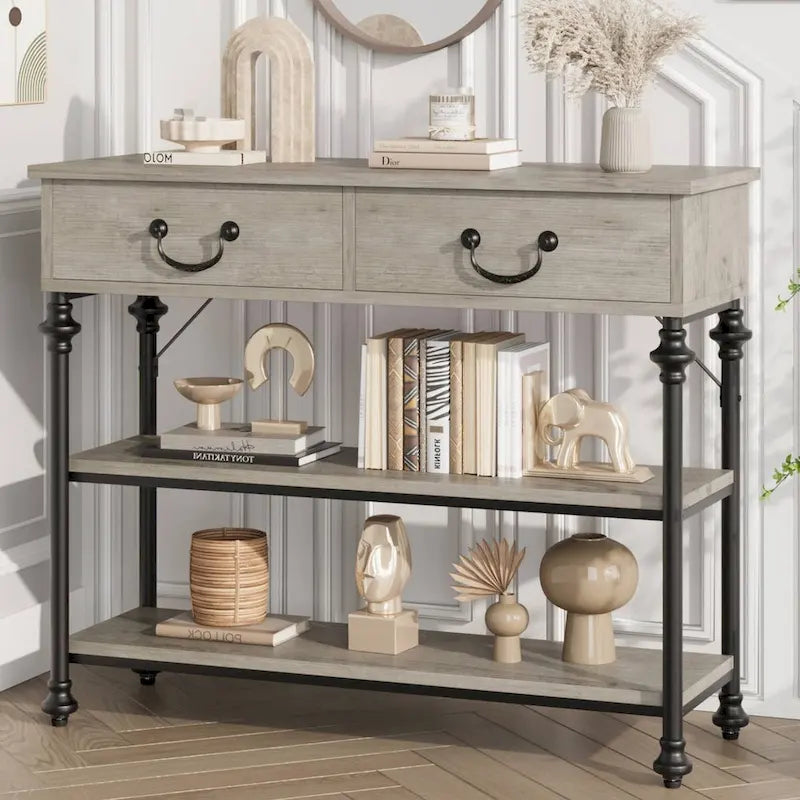 Console étroite avec tiroirs et étagères pour entrée