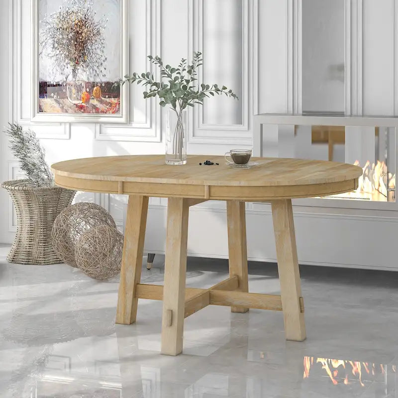 Table à manger ronde et extensible de style fermier avec 16 rallonges - Élégante table de cuisine en bois