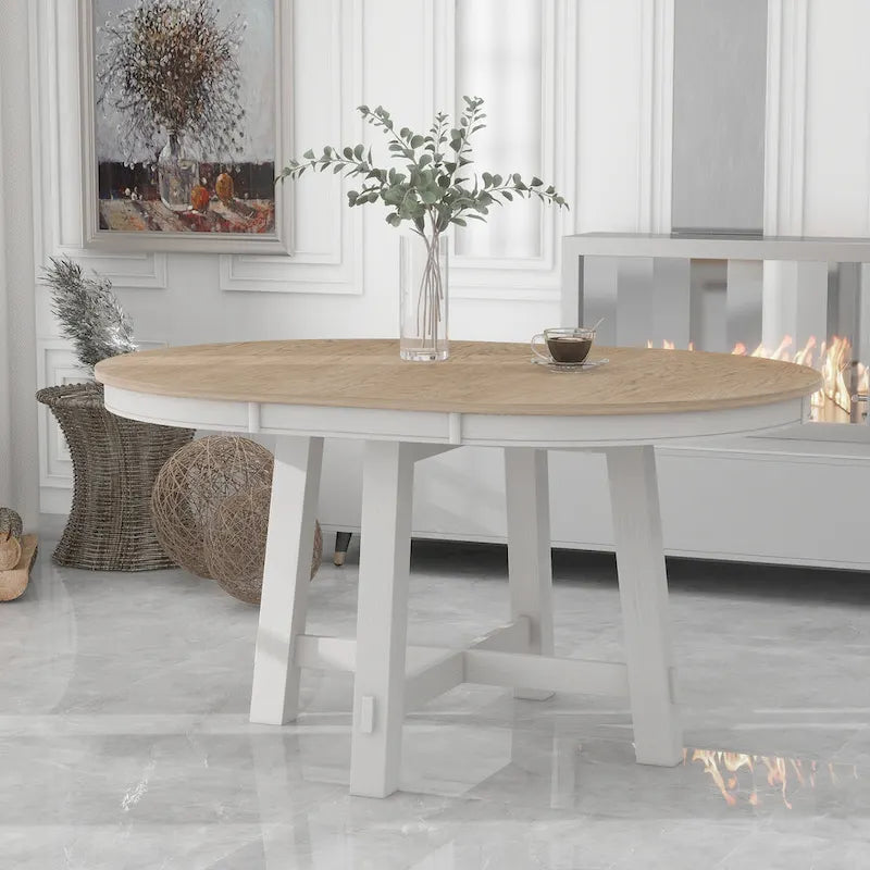 Table à manger ronde et extensible de style fermier avec 16 rallonges - Élégante table de cuisine en bois
