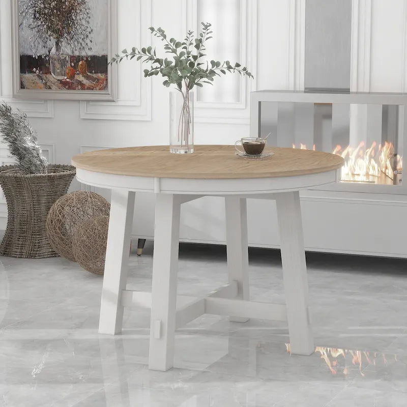 Table à manger ronde et extensible de style fermier avec 16 rallonges - Élégante table de cuisine en bois