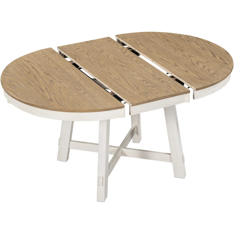 Table à manger ronde et extensible de style fermier avec 16 rallonges - Élégante table de cuisine en bois