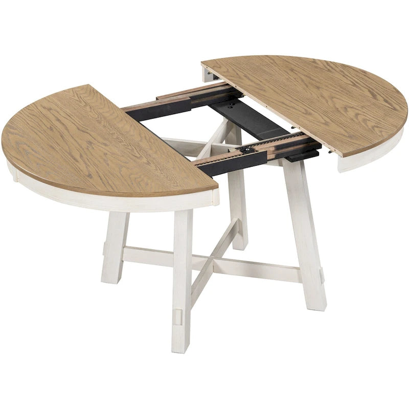 Table à manger ronde et extensible de style fermier avec 16 rallonges - Élégante table de cuisine en bois
