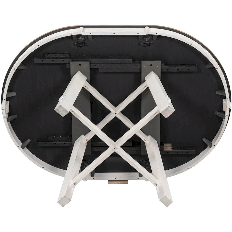 Table à manger ronde et extensible de style fermier avec 16 rallonges - Élégante table de cuisine en bois