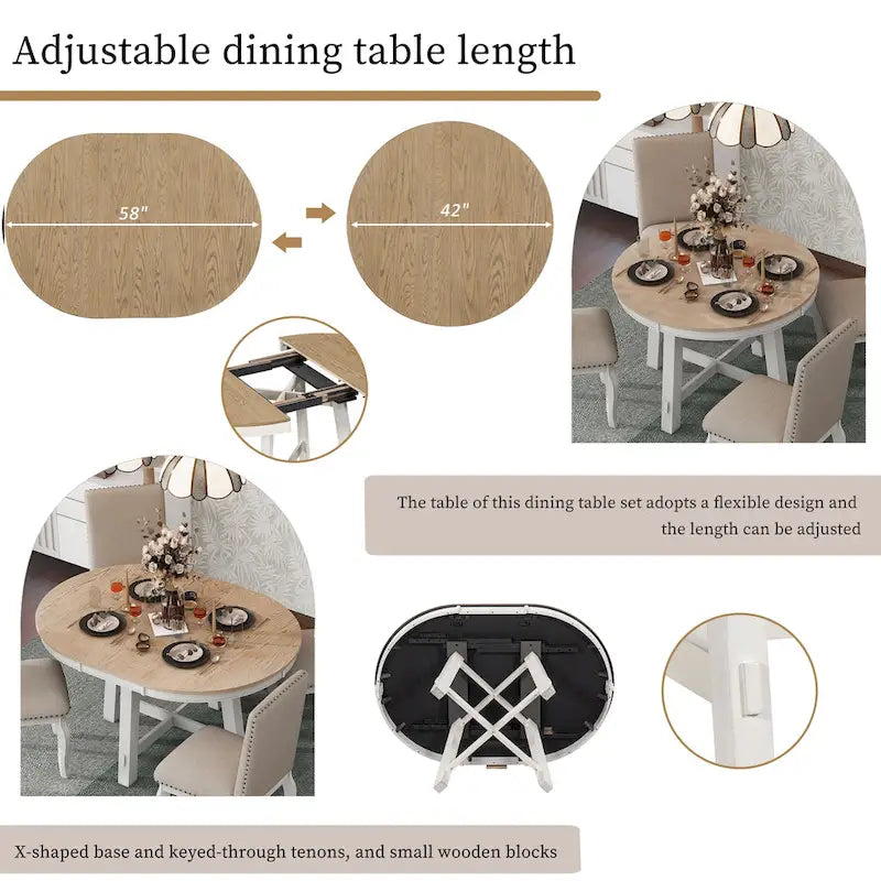 Table à manger ronde et extensible de style fermier avec 16 rallonges - Élégante table de cuisine en bois