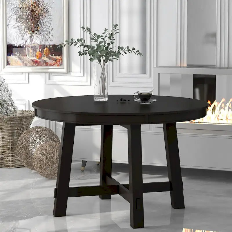 Table à manger ronde et extensible de style fermier avec 16 rallonges - Élégante table de cuisine en bois