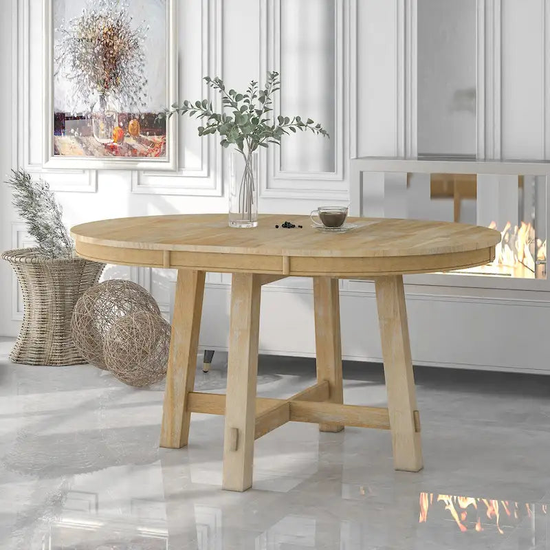 Table à manger ronde et extensible de style fermier avec 16 rallonges - Élégante table de cuisine en bois