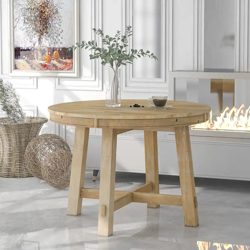 Table à manger ronde et extensible de style fermier avec 16 rallonges - Élégante table de cuisine en bois