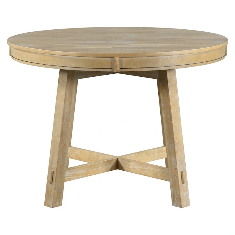 Table à manger ronde et extensible de style fermier avec 16 rallonges - Élégante table de cuisine en bois