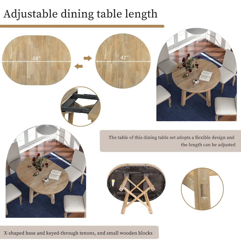 Table à manger ronde et extensible de style fermier avec 16 rallonges - Élégante table de cuisine en bois
