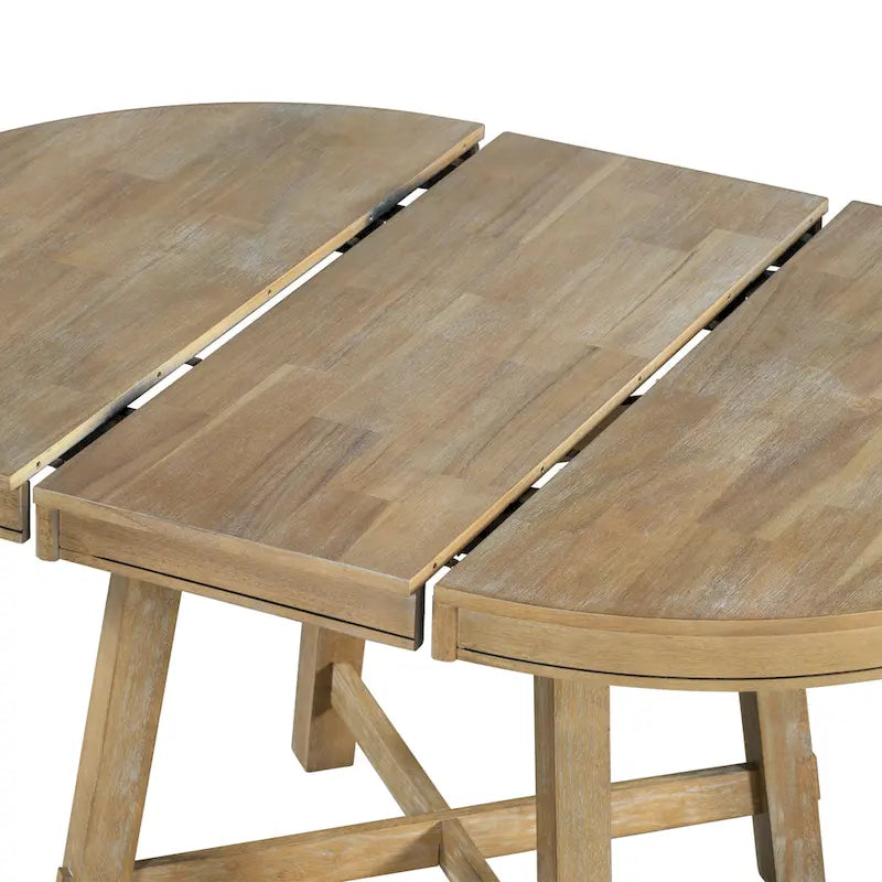 Table à manger ronde et extensible de style fermier avec 16 rallonges - Élégante table de cuisine en bois