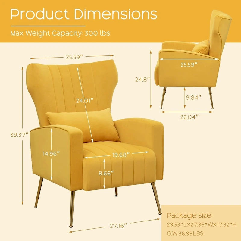 Fauteuil d'appoint HOMYKA en velours avec accoudoirs et coussins