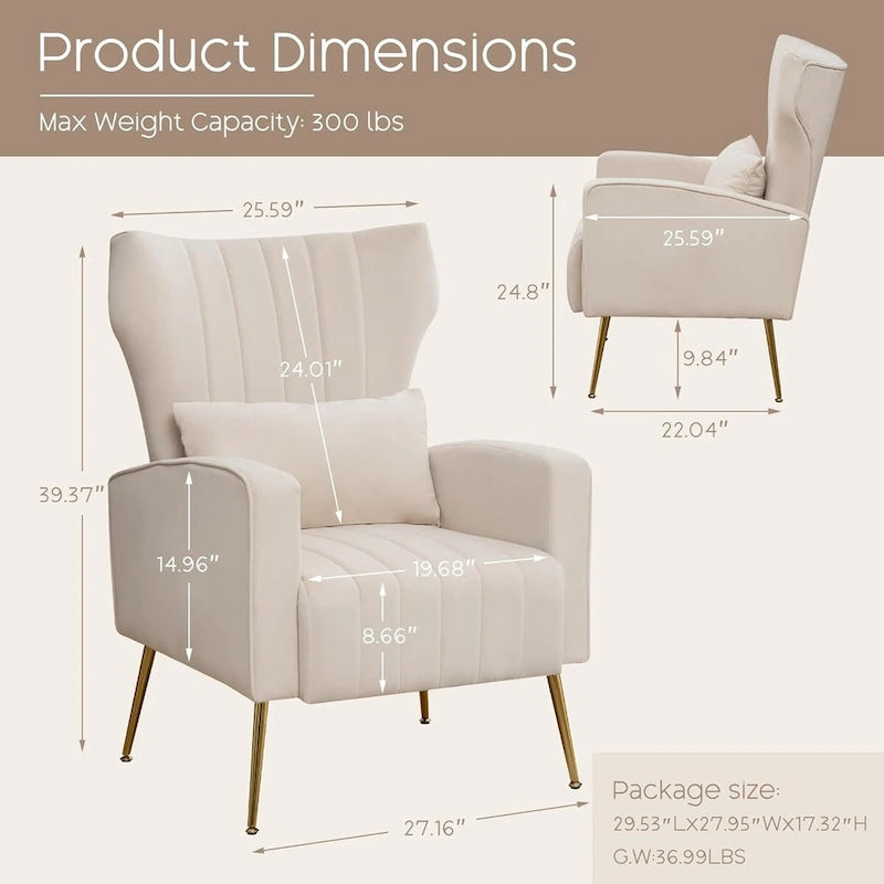 Fauteuil d'appoint HOMYKA en velours avec accoudoirs et coussins