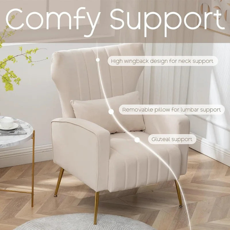 Fauteuil d'appoint HOMYKA en velours avec accoudoirs et coussins