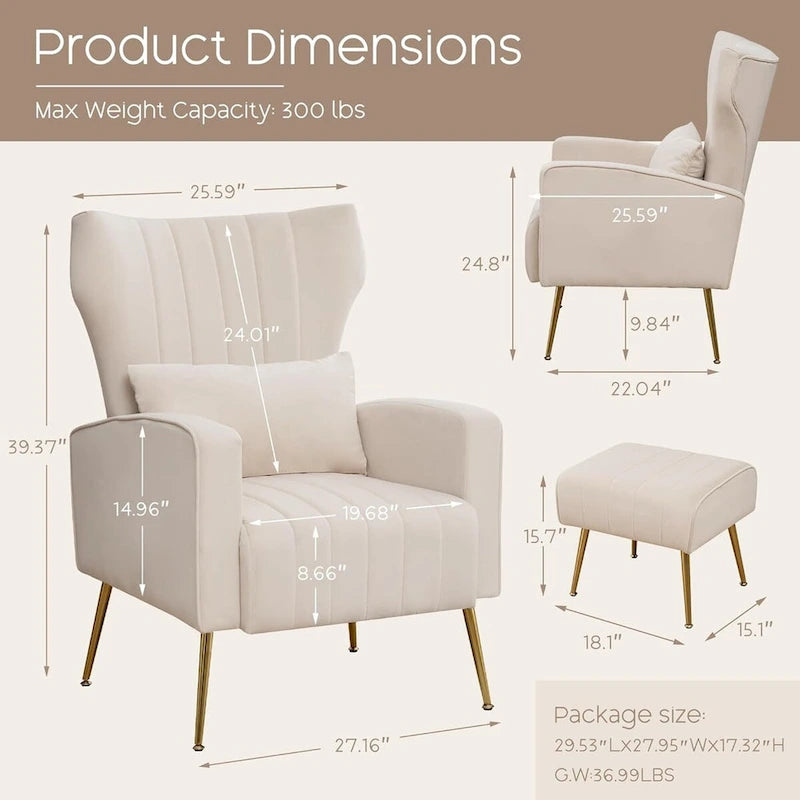 Fauteuil d'appoint HOMYKA en velours avec accoudoirs et coussins