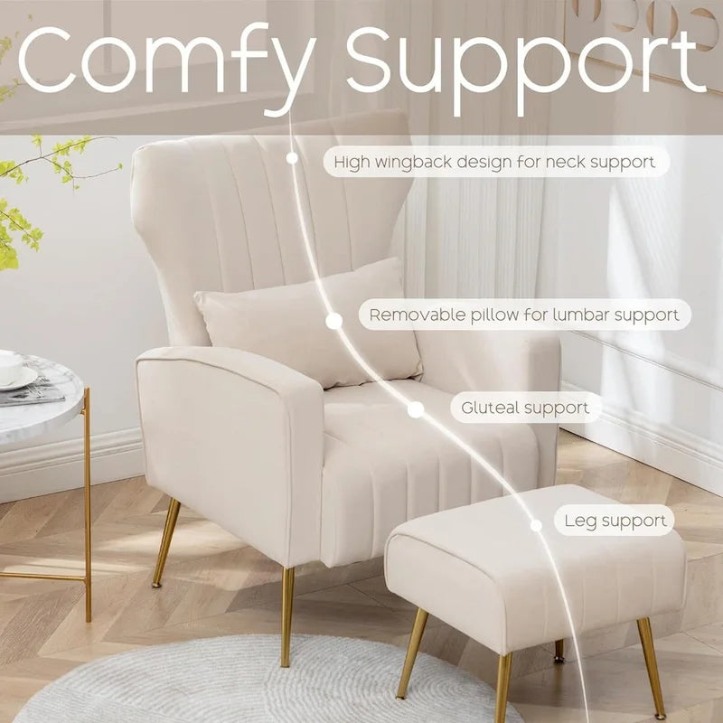 Fauteuil d'appoint HOMYKA en velours avec accoudoirs et coussins