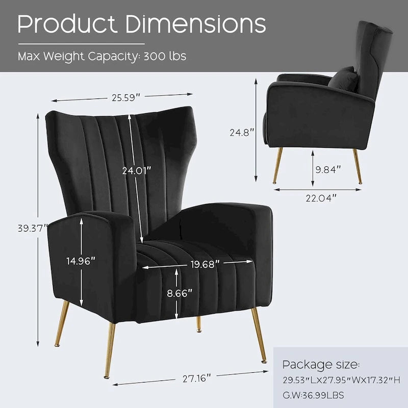Fauteuil d'appoint HOMYKA en velours avec accoudoirs et coussins