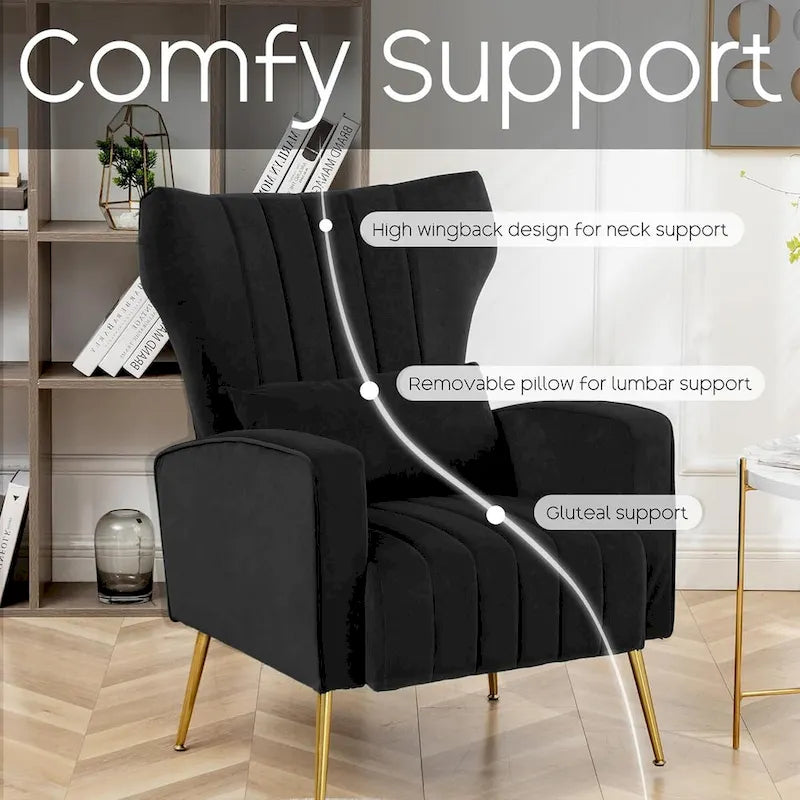 Fauteuil d'appoint HOMYKA en velours avec accoudoirs et coussins