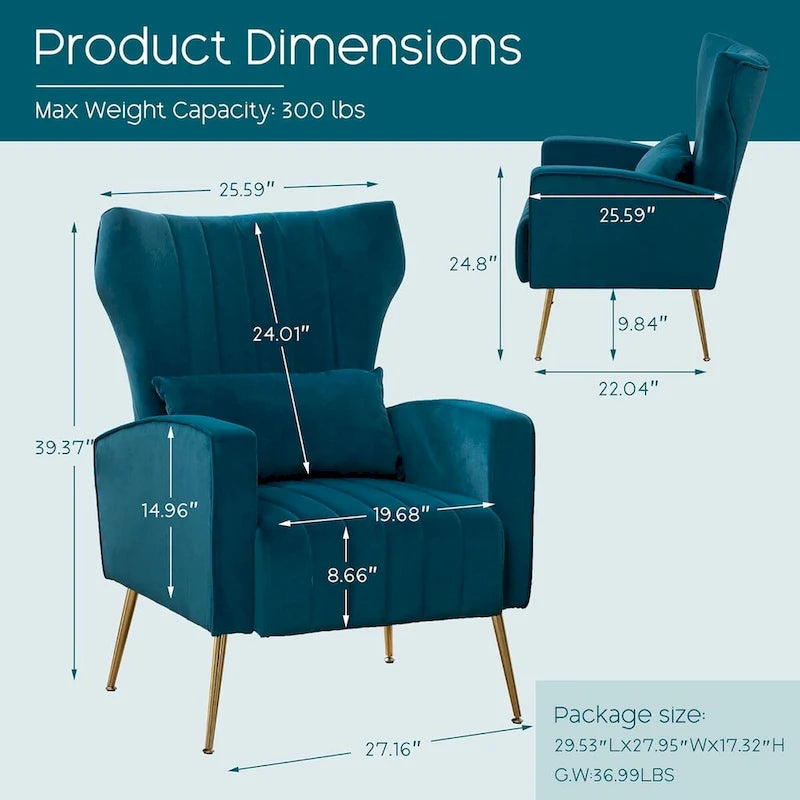 Fauteuil d'appoint HOMYKA en velours avec accoudoirs et coussins