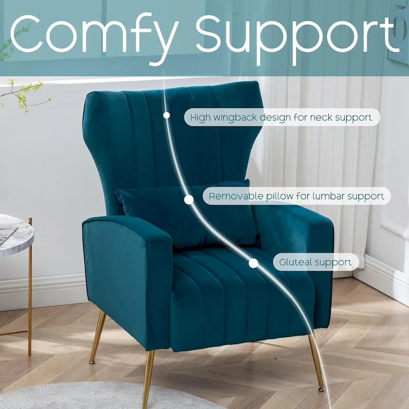 Fauteuil d'appoint HOMYKA en velours avec accoudoirs et coussins