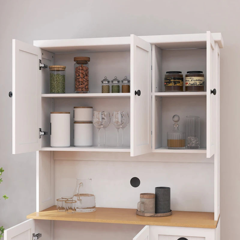 Meuble de cuisine garde-manger en grain de bois blanc de 71", avec comptoir pour micro-ondes, 6 portes et 1 tiroir, assemblage par une personne