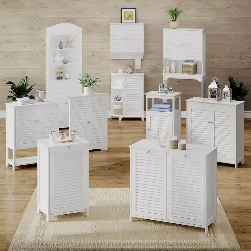 Armoire de rangement mince blanche à porte simple avec tiroir et étagères réglables