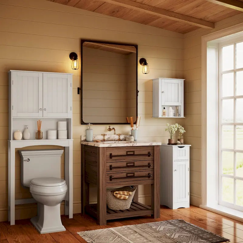 Armoire de rangement mince blanche à porte simple avec tiroir et étagères réglables