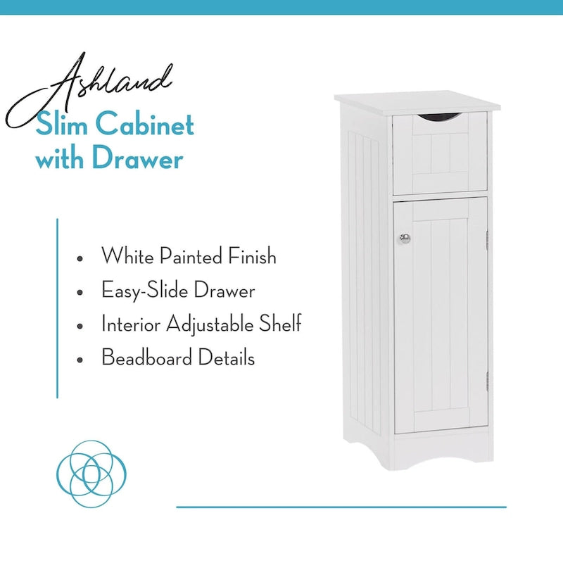 Armoire de rangement mince blanche à porte simple avec tiroir et étagères réglables