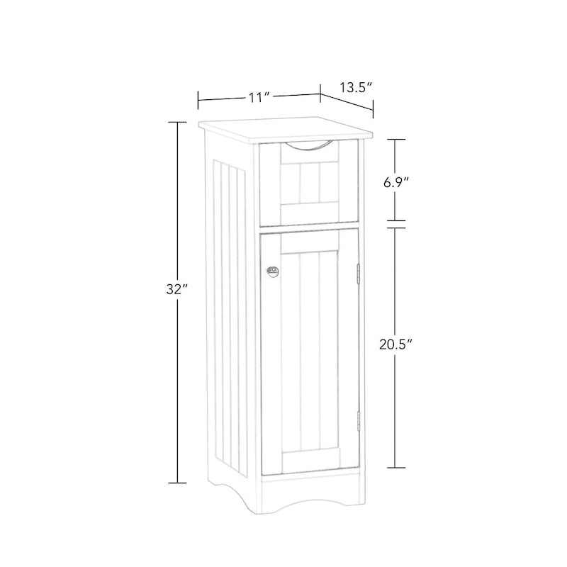 Armoire de rangement mince blanche à porte simple avec tiroir et étagères réglables