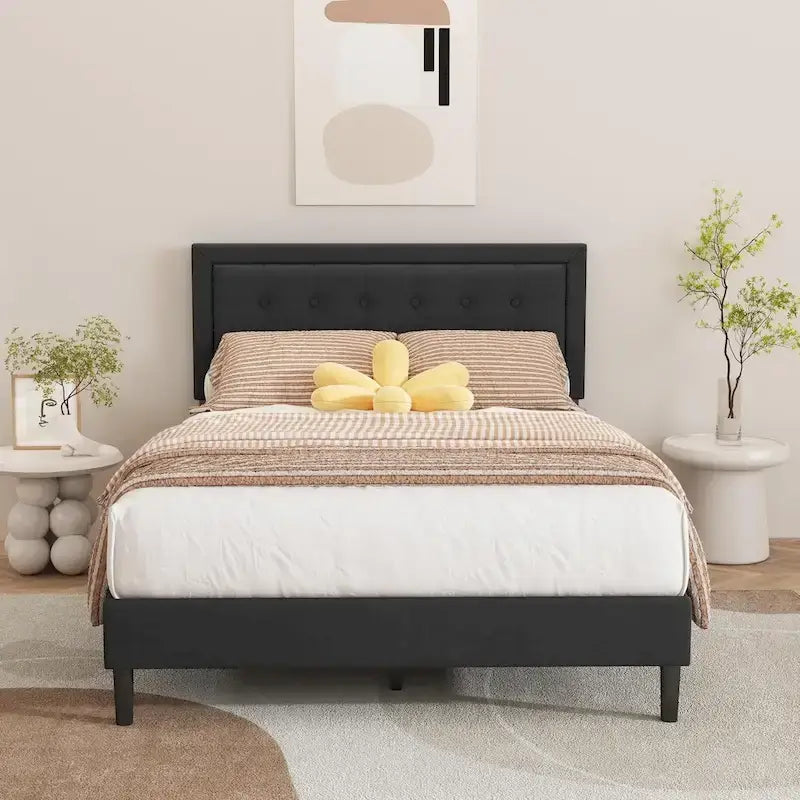 Cadre de lit plateforme rembourré noir/beige/blanc/rose | Tête de lit capitonnée | Jumeau/Double/Queen/King | 1-2 personnes