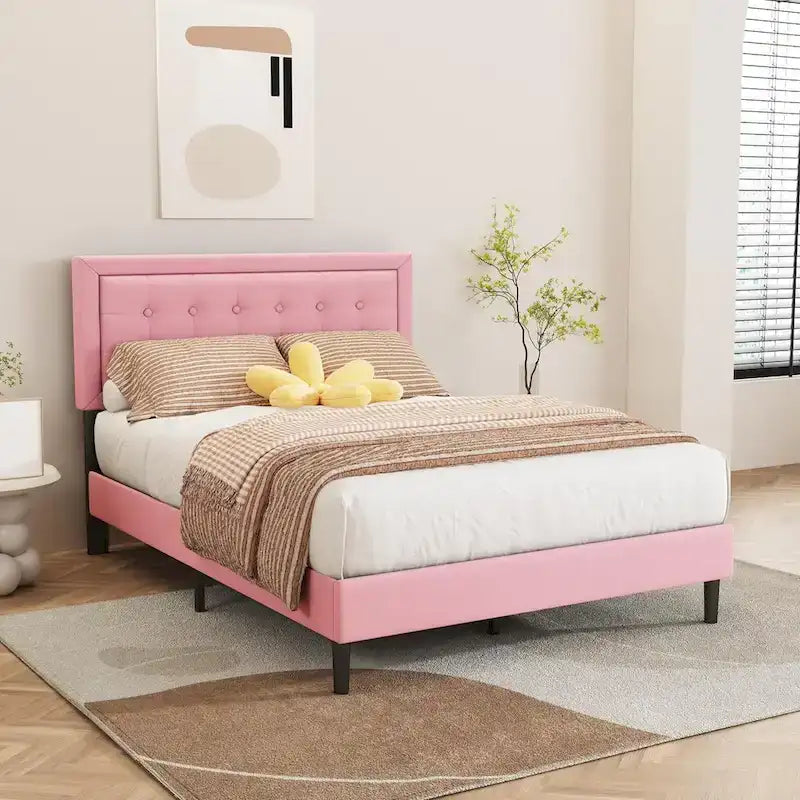 Cadre de lit plateforme rembourré noir/beige/blanc/rose | Tête de lit capitonnée | Jumeau/Double/Queen/King | 1-2 personnes