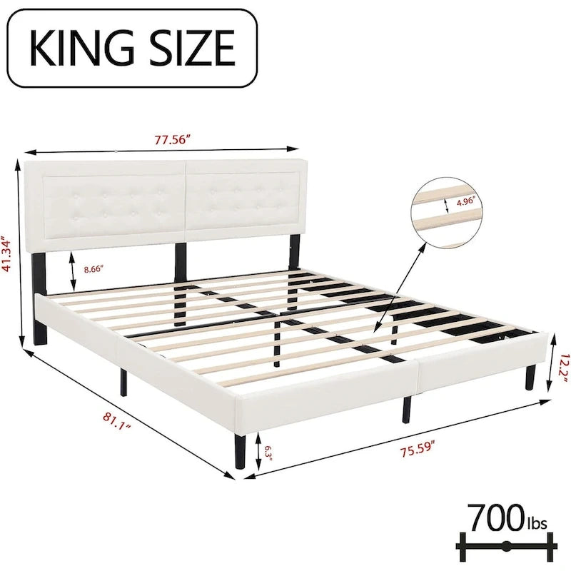 Cadre de lit plateforme rembourré noir/beige/blanc/rose | Tête de lit capitonnée | Jumeau/Double/Queen/King | 1-2 personnes
