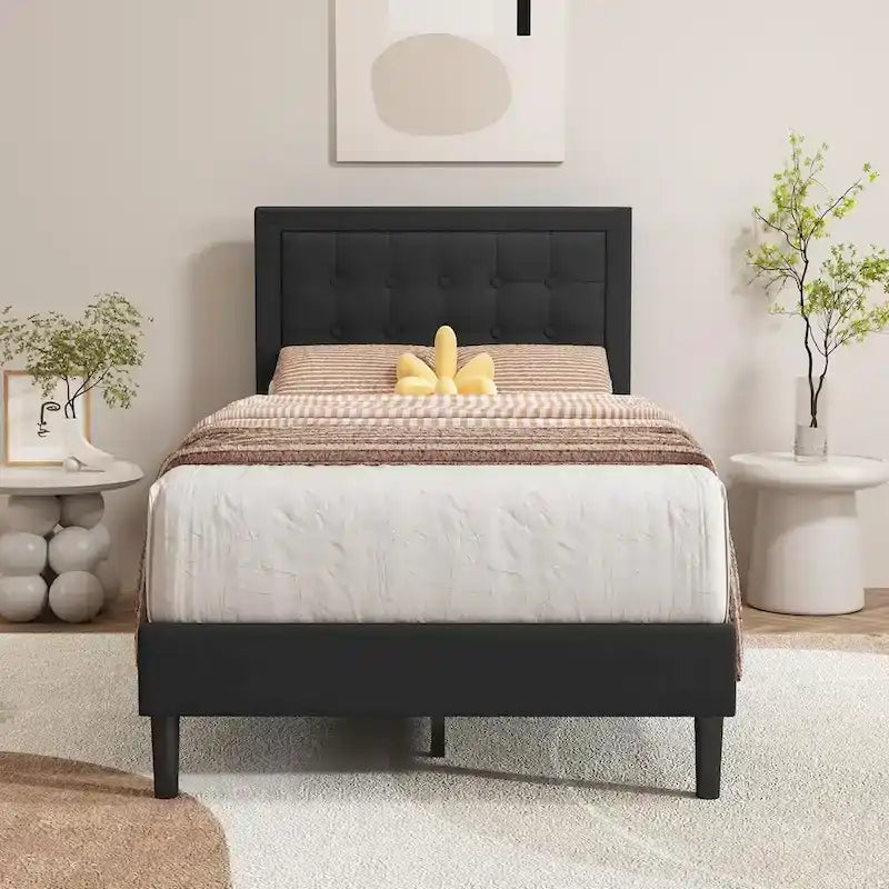Cadre de lit plateforme rembourré noir/beige/blanc/rose | Tête de lit capitonnée | Jumeau/Double/Queen/King | 1-2 personnes