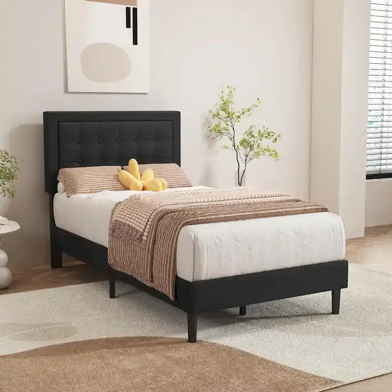 Cadre de lit plateforme rembourré noir/beige/blanc/rose | Tête de lit capitonnée | Jumeau/Double/Queen/King | 1-2 personnes